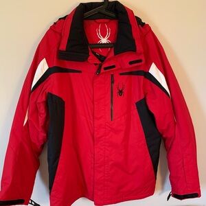 Spyder Men's Vibrant Red Ski Jacket with Black and White Accents